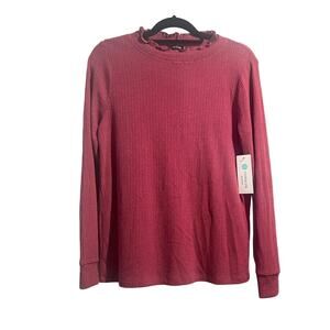 NWT‎ Pink Clover Stitch Fix Ribbed Knit Mock Ruffle Neck Top Pink Size Medium